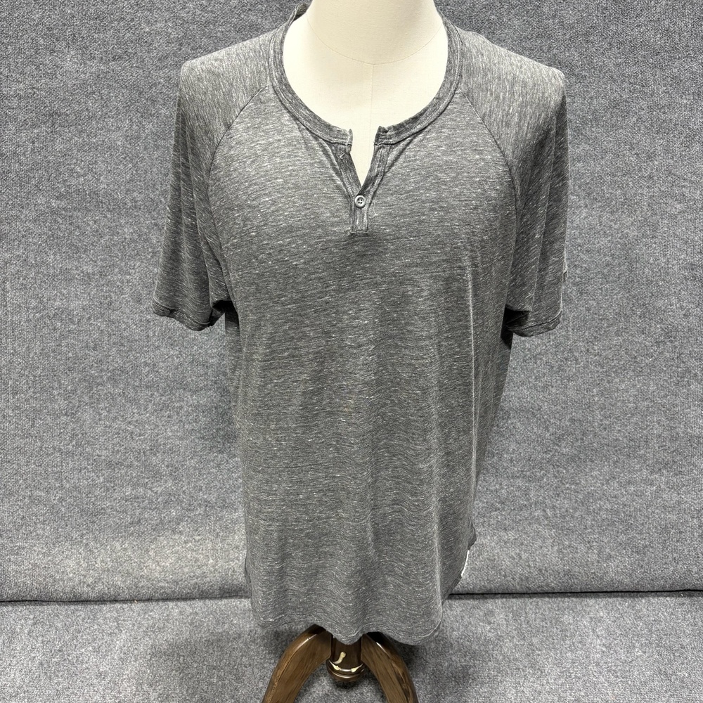 Lucky Brand Shirt Mens XL Gray Henley Short Sleeve Lightweight Tagless Tee